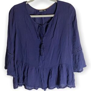 SASS Navy Blue Boho Three Quarter Sleeve Blouse
